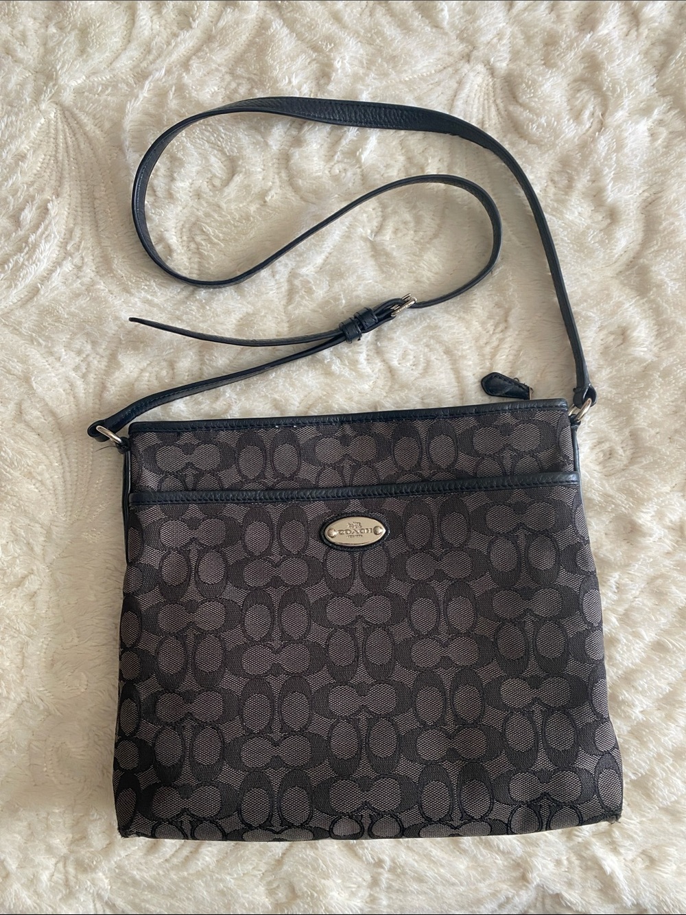 Coach Dark Brown/Black Signature larger Crossbody Bag